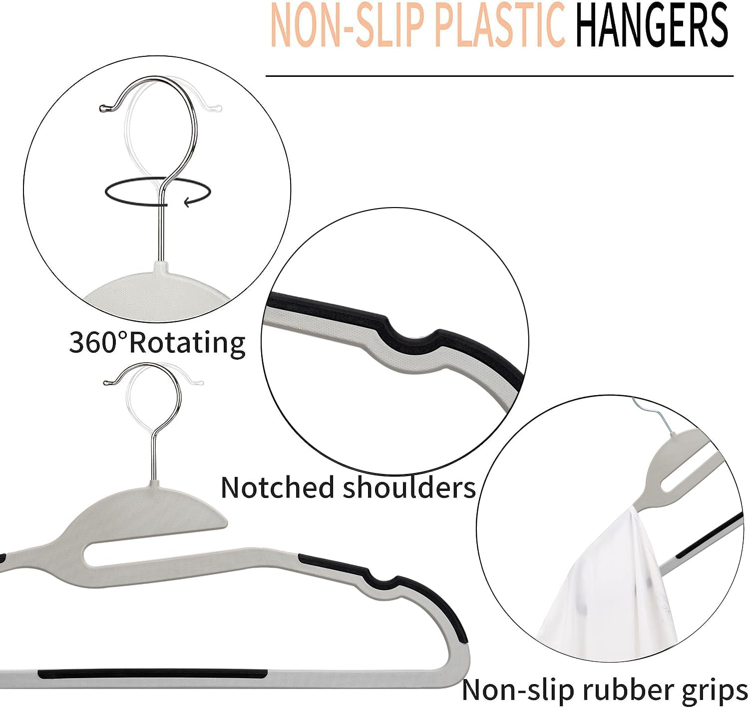 DAMAHOME Paquete de 50 perchas para ropa antideslizantes, perchas delgadas que ahorran espacio, perchas de plástico resistente, perchas para