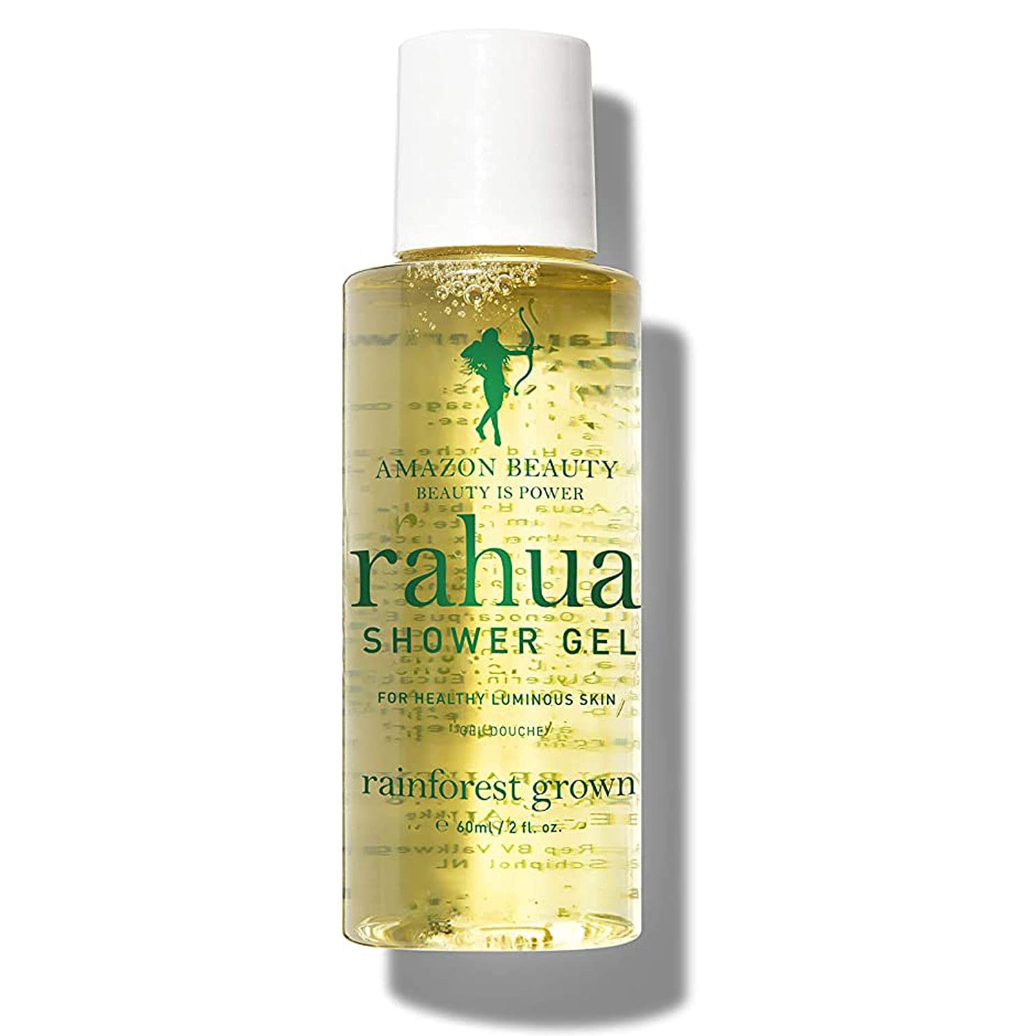 Rahua Gel de ducha, 2 onzas líquidas, gel de ducha corporal saludable para piel hecha con ingredientes orgánicos naturales a base de plantas.