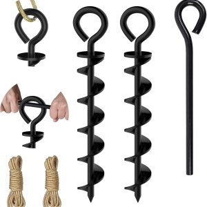 Eurmax USA Canopy Stakes Tent Stakes Dog Tie Out Stakes Corkscrew Shape Steel Trampoline Stakes with Iron Rod Installation Tool & Wind Ropes Eurmax USA Canopy Stakes Tent Stakes Dog Tie Out Stakes Corkscrew Shape Steel Trampoline Stakes with Iron Rod Installation Tool & Wind Ropes