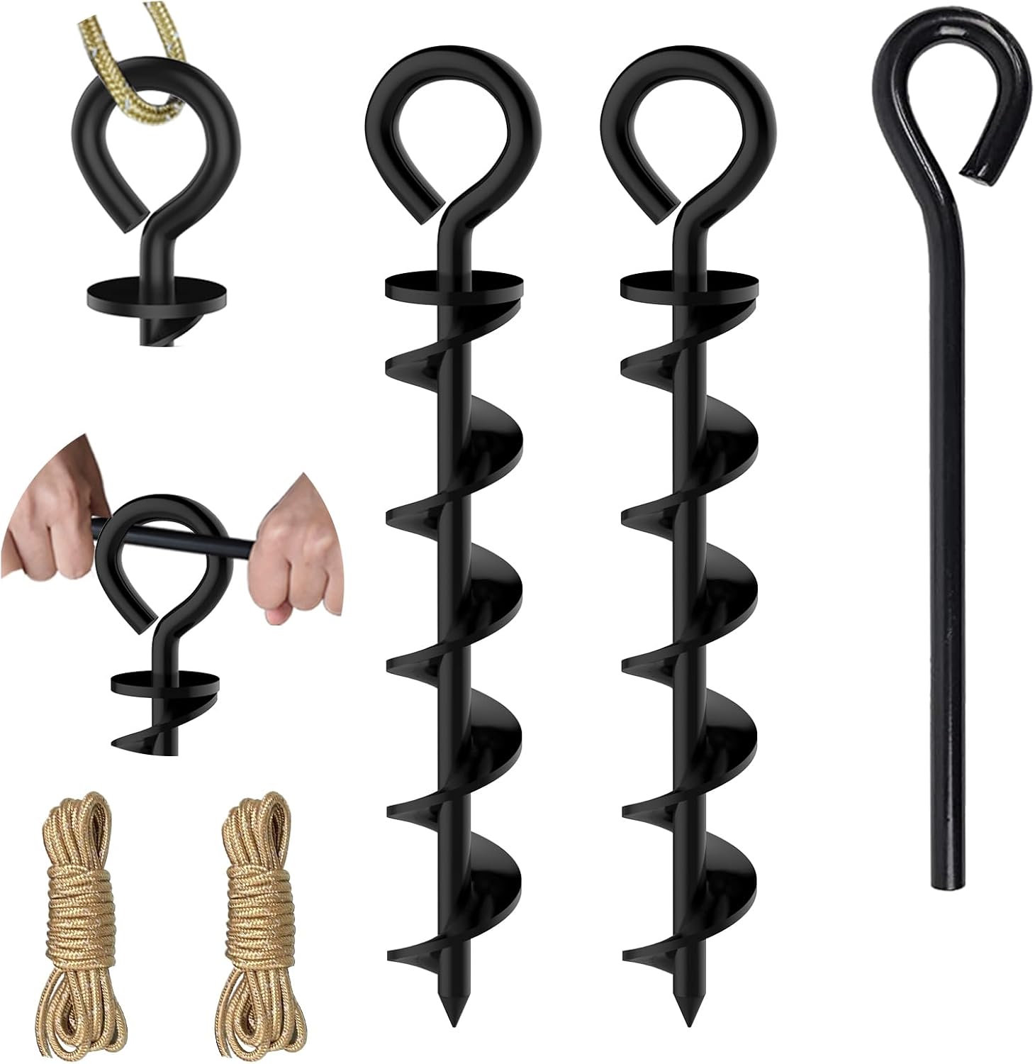 Eurmax USA Canopy Stakes Tent Stakes Dog Tie Out Stakes Corkscrew Shape Steel Trampoline Stakes with Iron Rod Installation Tool & Wind Ropes