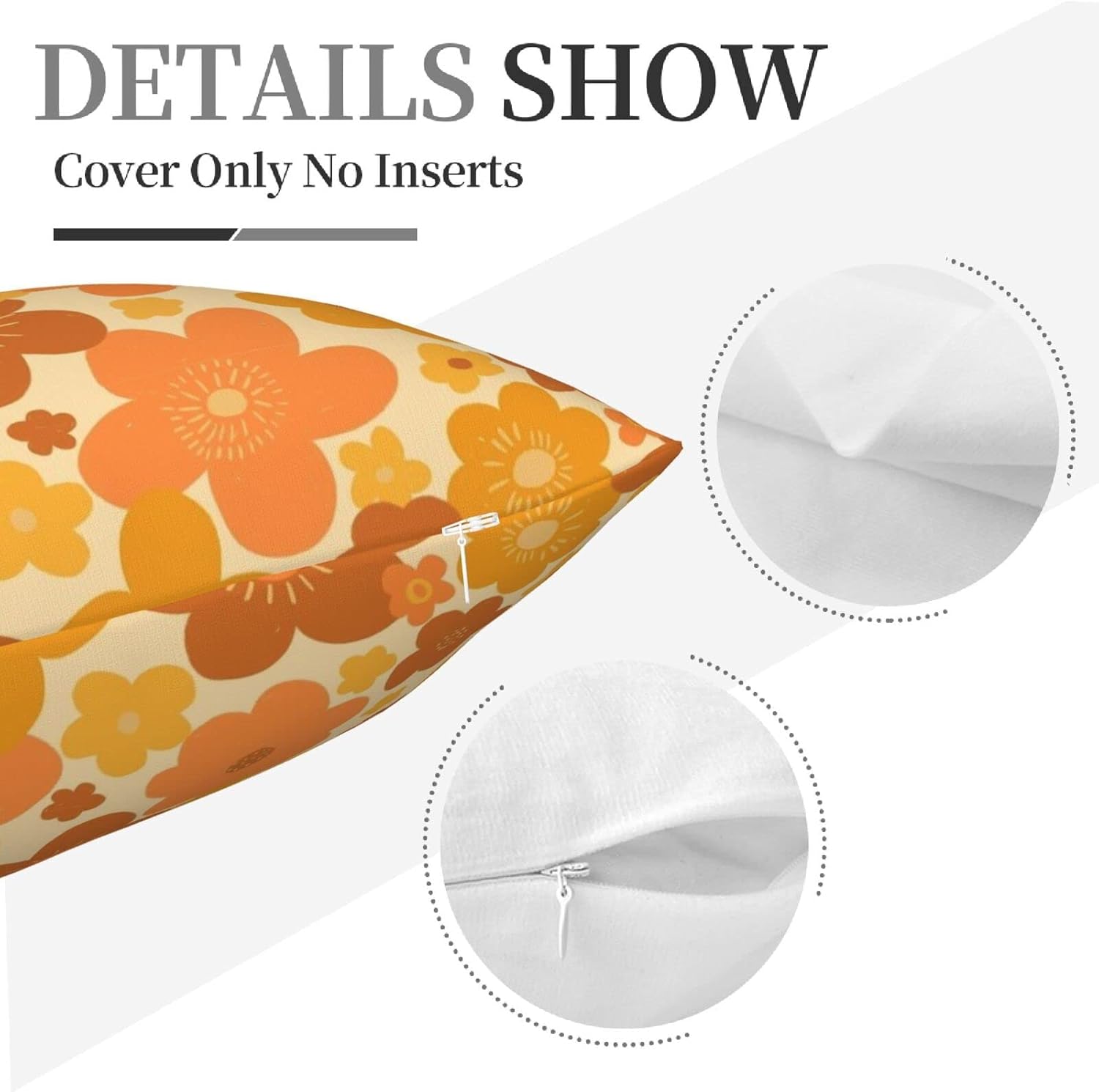 Drissa Fundas de almohada abstractas retro vintage de los años 70 con patrón floral hippy naranja, funda de almohada decorativa de 18 x 18 pulgadas,