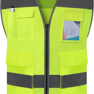TCCFCCT Chaleco de seguridad reflectante de alta visibilidad con 5 bolsillos con cremallera, chaleco de trabajo Hi Vis, con tira horizontal para TCCFCCT Chaleco de seguridad reflectante de alta visibilidad con 5 bolsillos con cremallera, chaleco de trabajo Hi Vis, con tira horizontal para