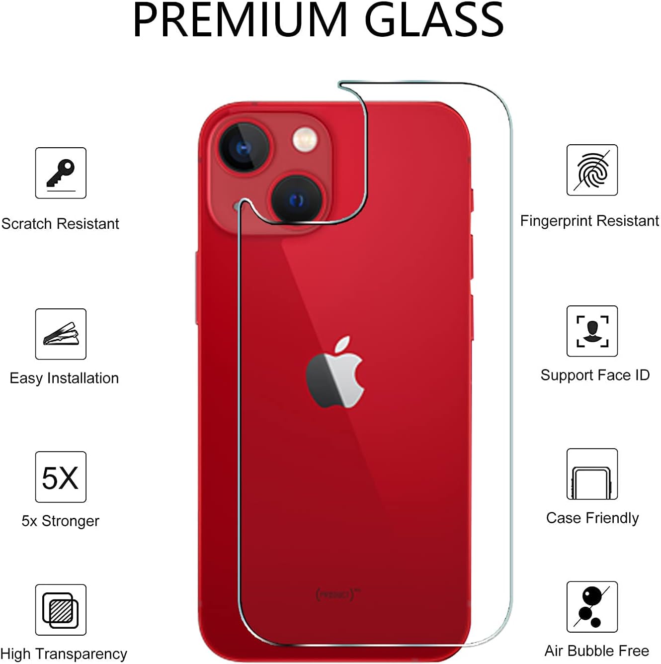 Protector de pantalla trasera para iPhone 13 Mini 2 unidades con protector de lente de cámara 2 unidades, vidrio templado antiarañazos, dureza 9H,