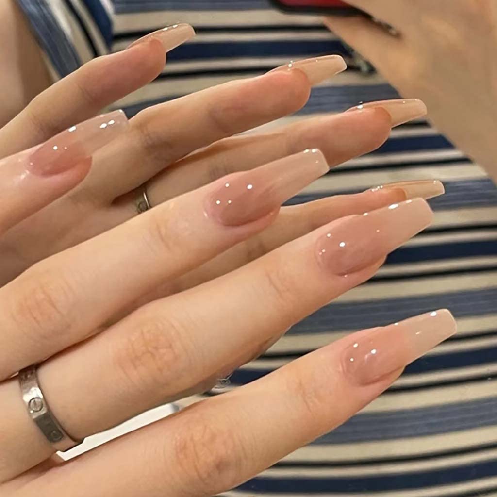 RikView Uñas postizas largas a presión con forma de ataúd, uñas nudistas para mujeres, uñas de cobertura completa, 24 unidades por juego