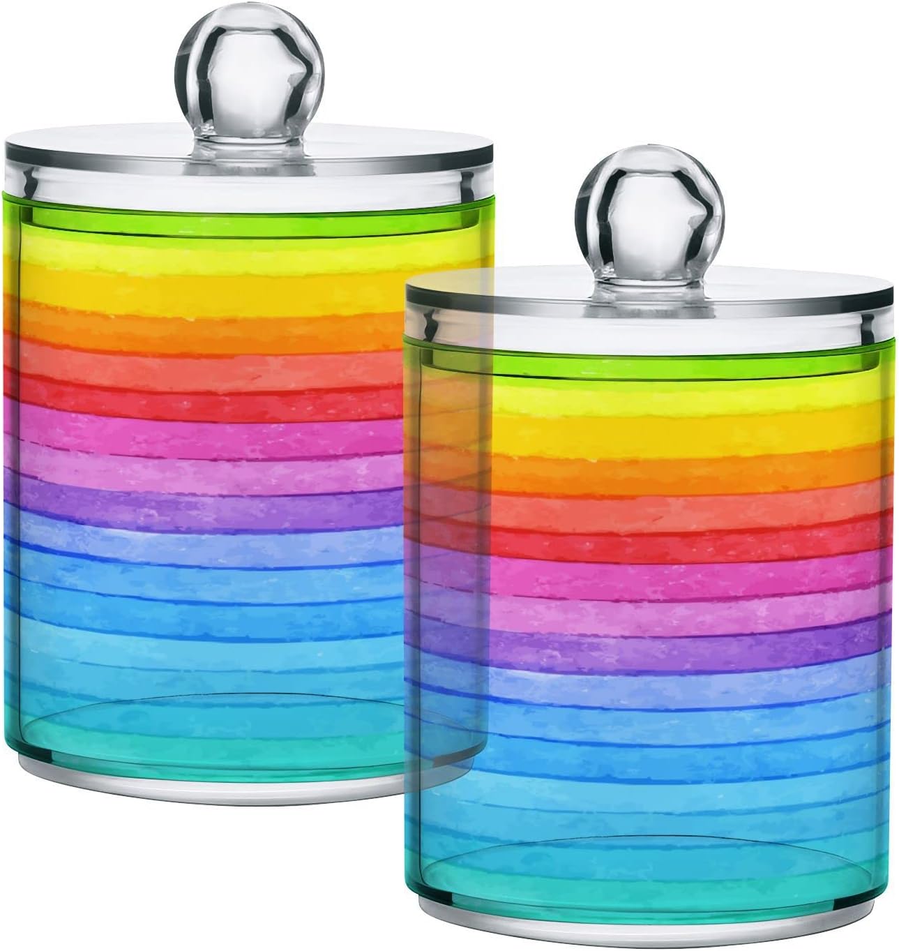 Paquete de 4 soportes dispensadores de arco iris a rayas para baño, organizadores de tocador de baño de plástico transparente con tapas para bola de
