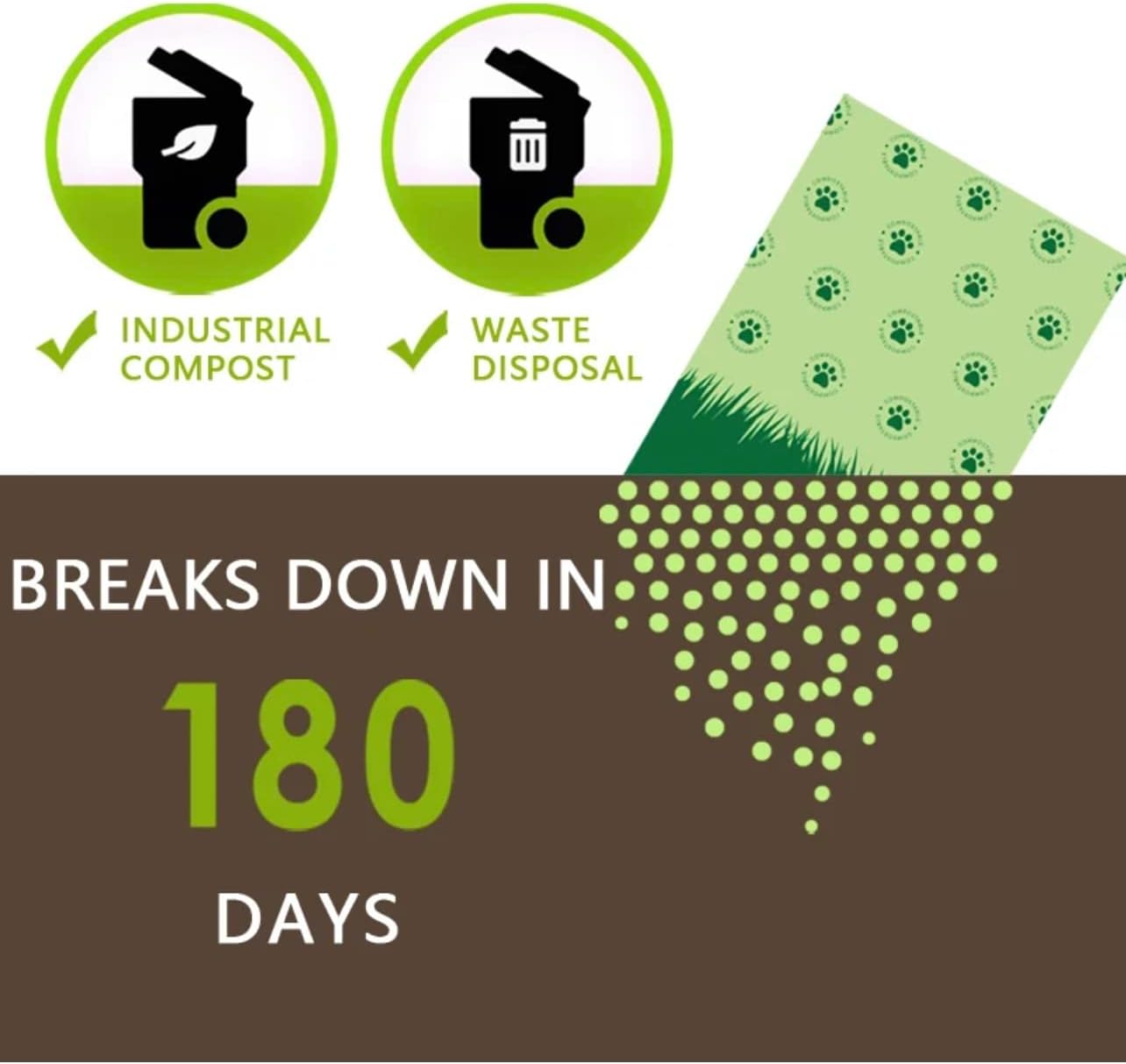 Bolsas biodegradables para excrementos de perro, 100% compostables certificadas, 13 x 9 pulgadas, sin plástico, respetuosas con el medio ambiente, a