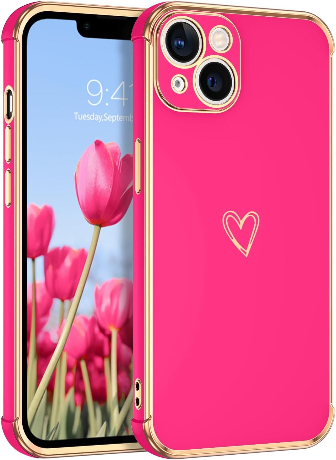 GUAGUA Funda compatible con iPhone 13 de 6.1 pulgadas, delgada, suave TPU con bonito patrón de corazón para mujeres, niñas y hombres, fundas