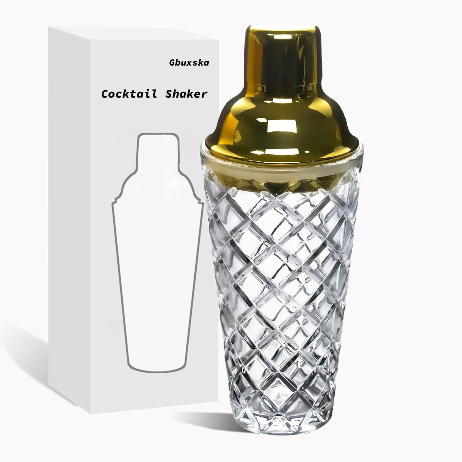 Gbuxska Kit de coctelera de cristal, 14.2 onzas, juego de cóctel Martini con tapa de acero metálico a prueba de fugas y colador para uso doméstico y