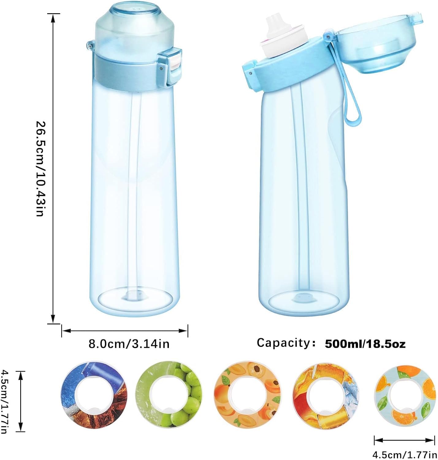 Botella de agua con cápsulas de sabor de 21.9 onzas  22.0 fl oz, botella de agua con fragancia de fruta, botella de agua reciclable para deportes,