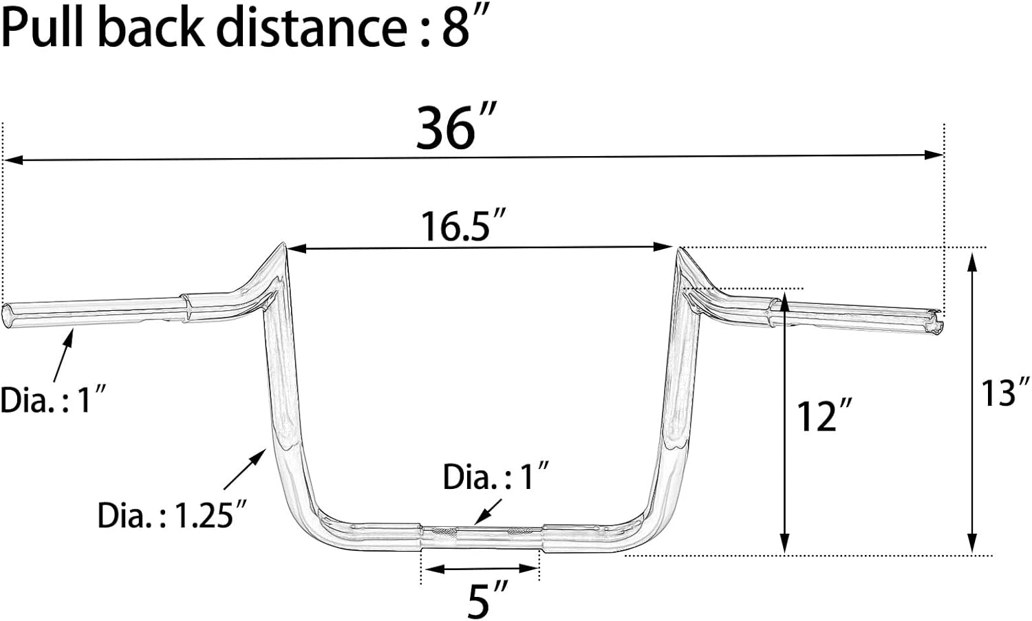Manillar de motocicleta de 12 pulgadas para Harley Touring Chrome