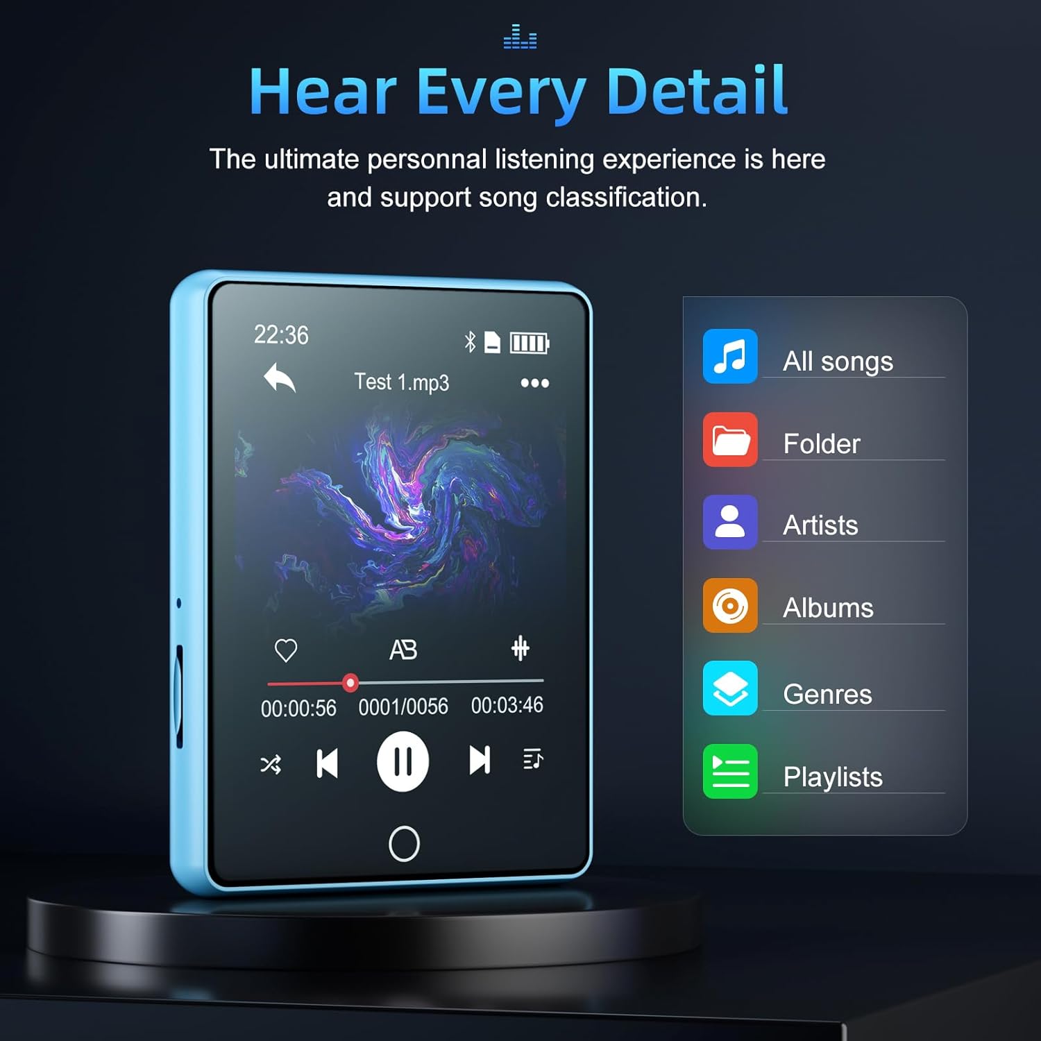 64GB Mp3 Player with Bluetooth 5.3, 2.8″ Full Touch Screen Music Player, Portable Digital Lossless Media Player with FM Radio Speaker for Kids, Up