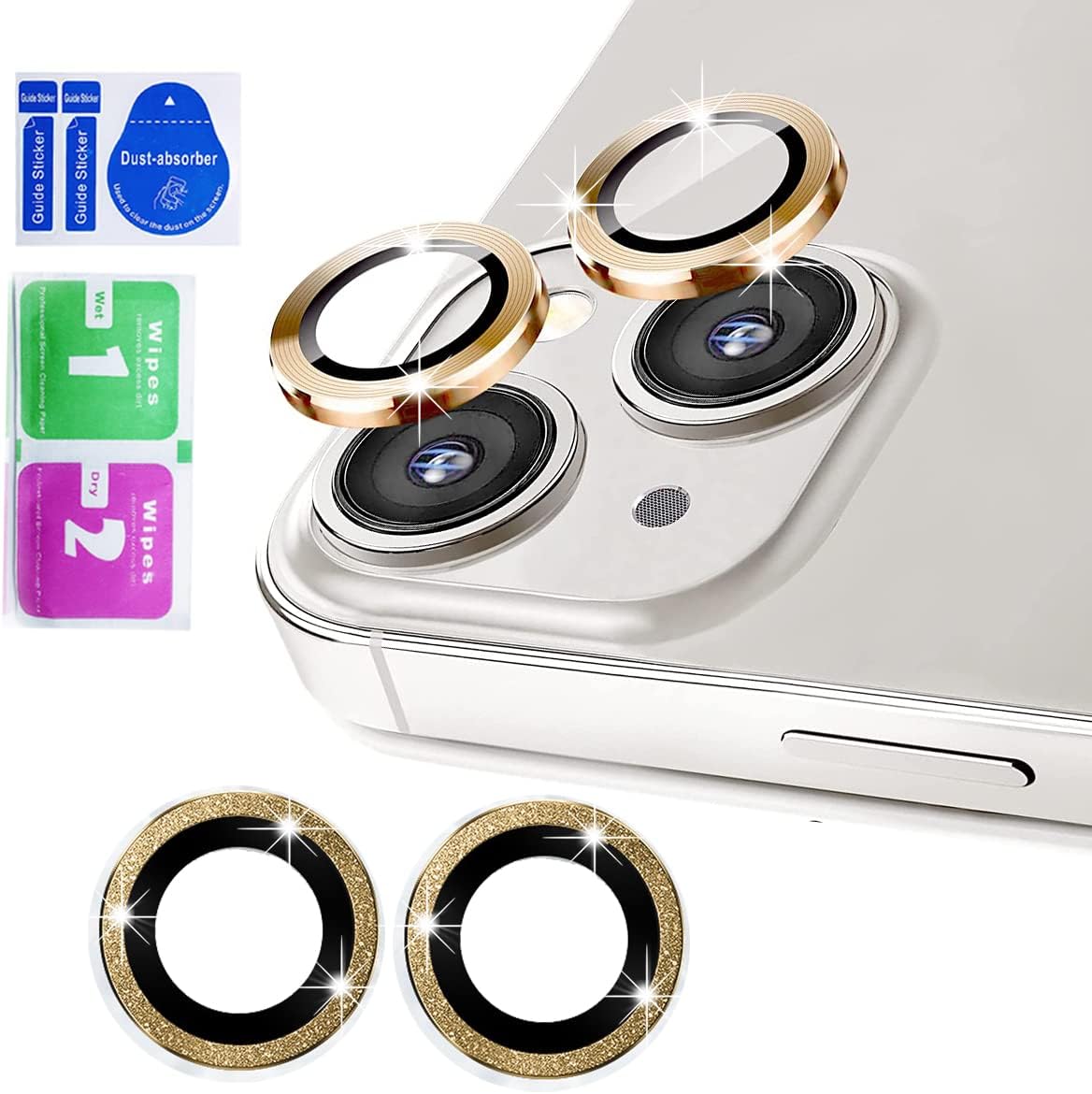 Tomonobu Protector de lente de cámara para iPhone 14iPhone 14 Plus, protector de pantalla de vidrio templado 9H, anillo individual de metal para