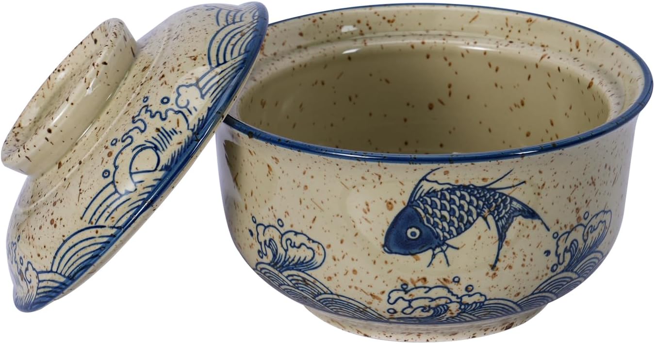 6.5 nch – Tazón de avena de cerámica retro con tapa para sopa de fideos ramen, vajilla de ensalada de frutas personalizada estilo japonés (6.5