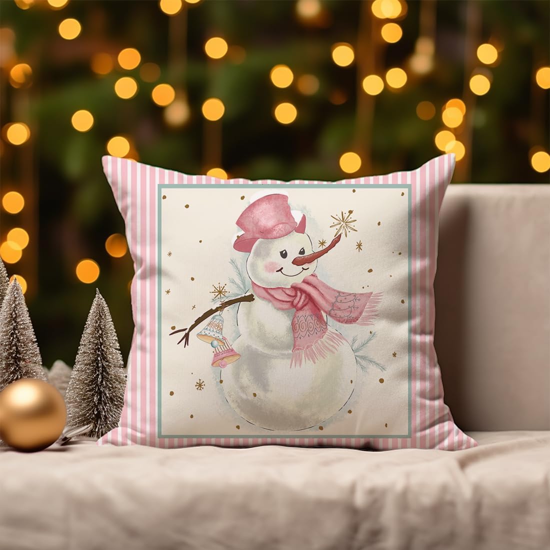 Juego de 4 fundas de almohada decorativas de Navidad de 18 x 18 pulgadas, diseño de muñeco de nieve, muñeco de nieve, Papá Noel, árbol de Navidad,