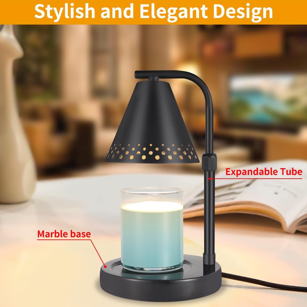kobodon Lámpara calentadora de velas con base de mármol, calentador eléctrico regulable con temporizador, calentador de velas de metal para velas