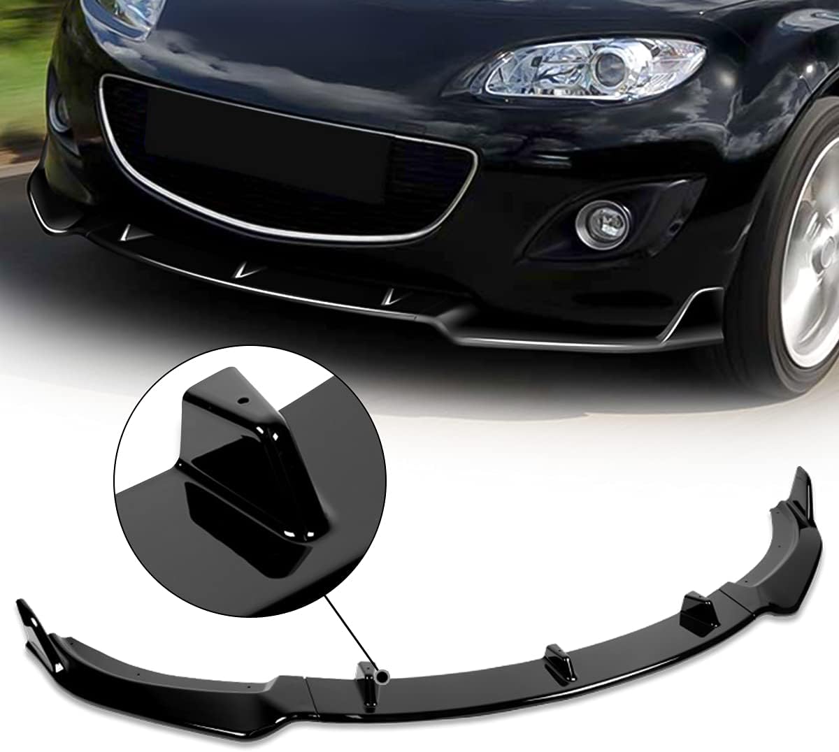 DNA MOTORING 2-PU-558-PBK – 3 labio de parachoques delantero de coche estilo GV compatible con MX-5 Miata 2009-2013, negro brillante