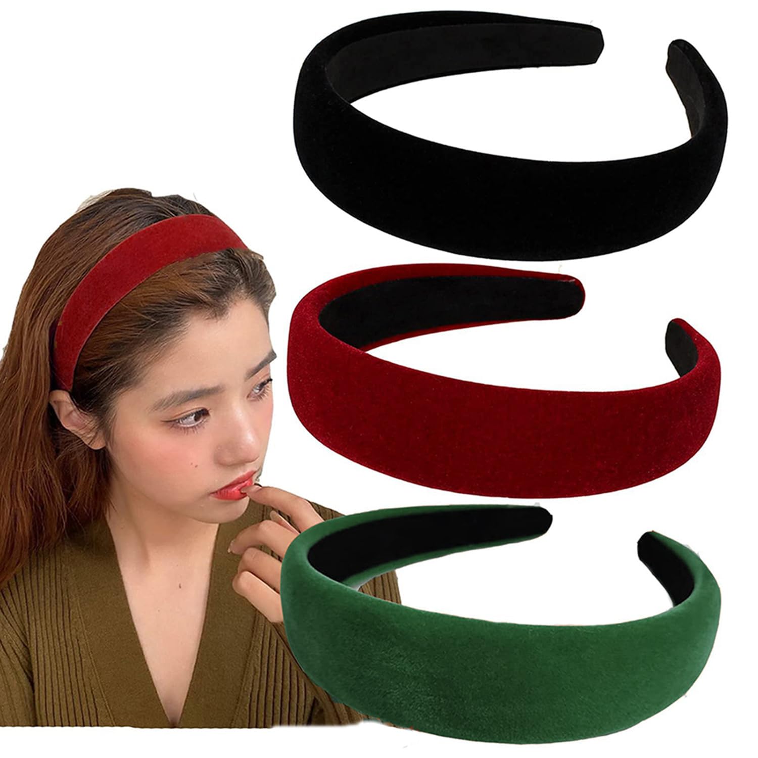 Lvyeer Diademas anchas de terciopelo para mujer, diademas suaves para mujer, diademas de moda para mujeres y niñas, cintillo antideslizante para