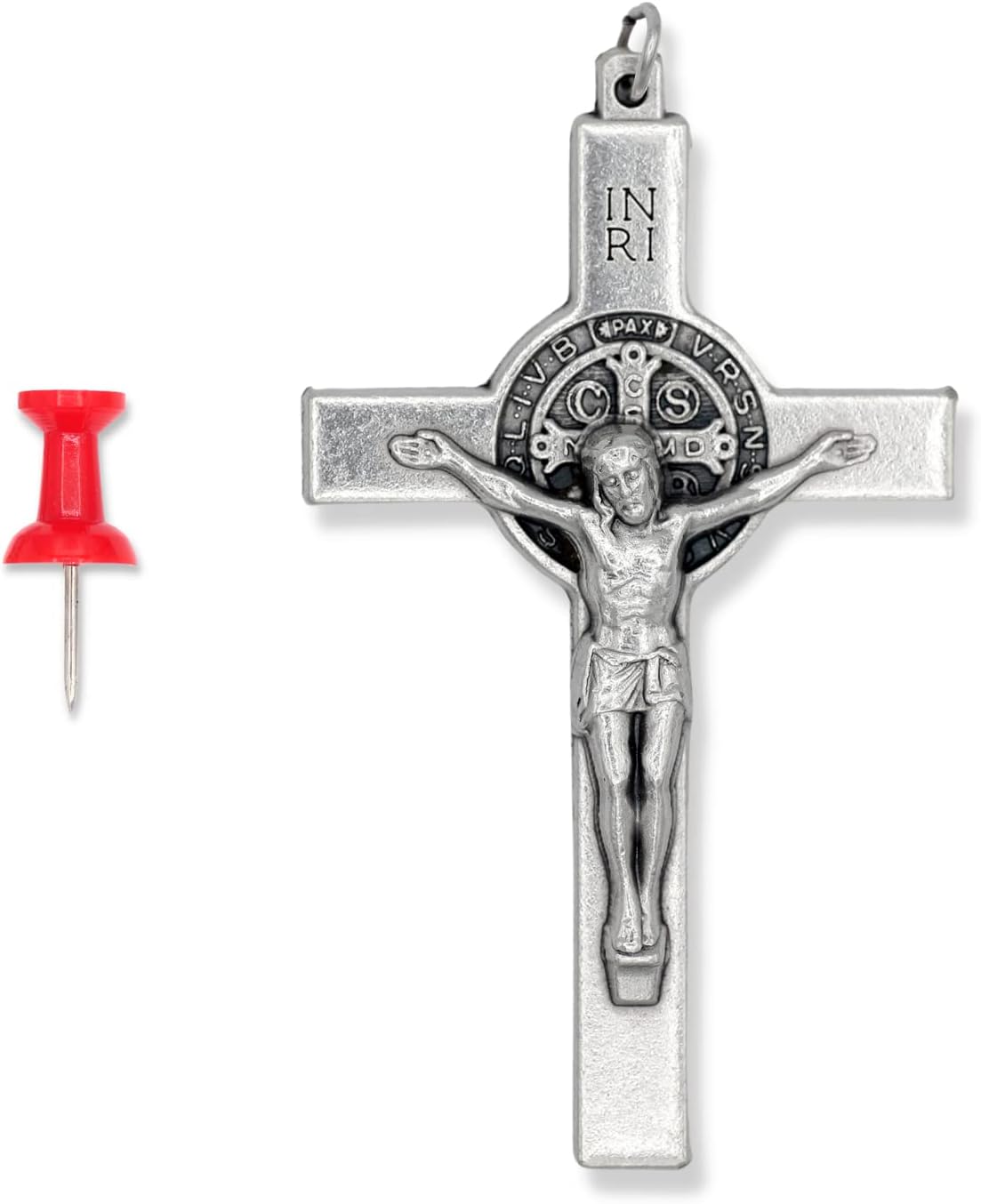 Crucifijo XL de San Benito Crucifijo de borde recto para hacer rosario  Crucifijo oxidado de plata XL de 3 pulgadas para rosario de San Benito o