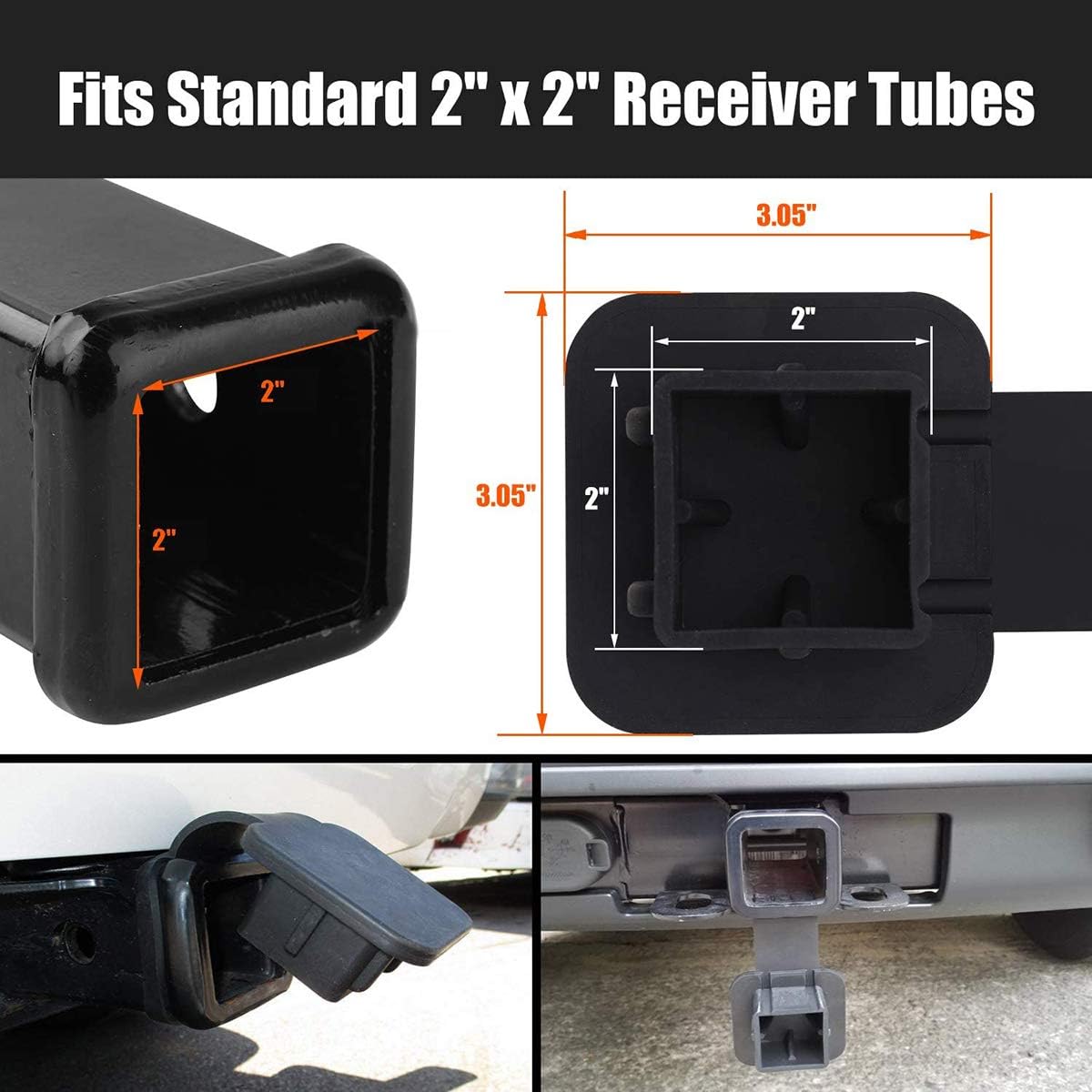 Trailer Hitch Cover Tube Plug Insert Fits 2″ Receivers for Ford Chevy Chevrolet Jeep Dodge RAM Toyota Tundra 4Runner Tacoma RAV4 1L2Z-17F000-CA