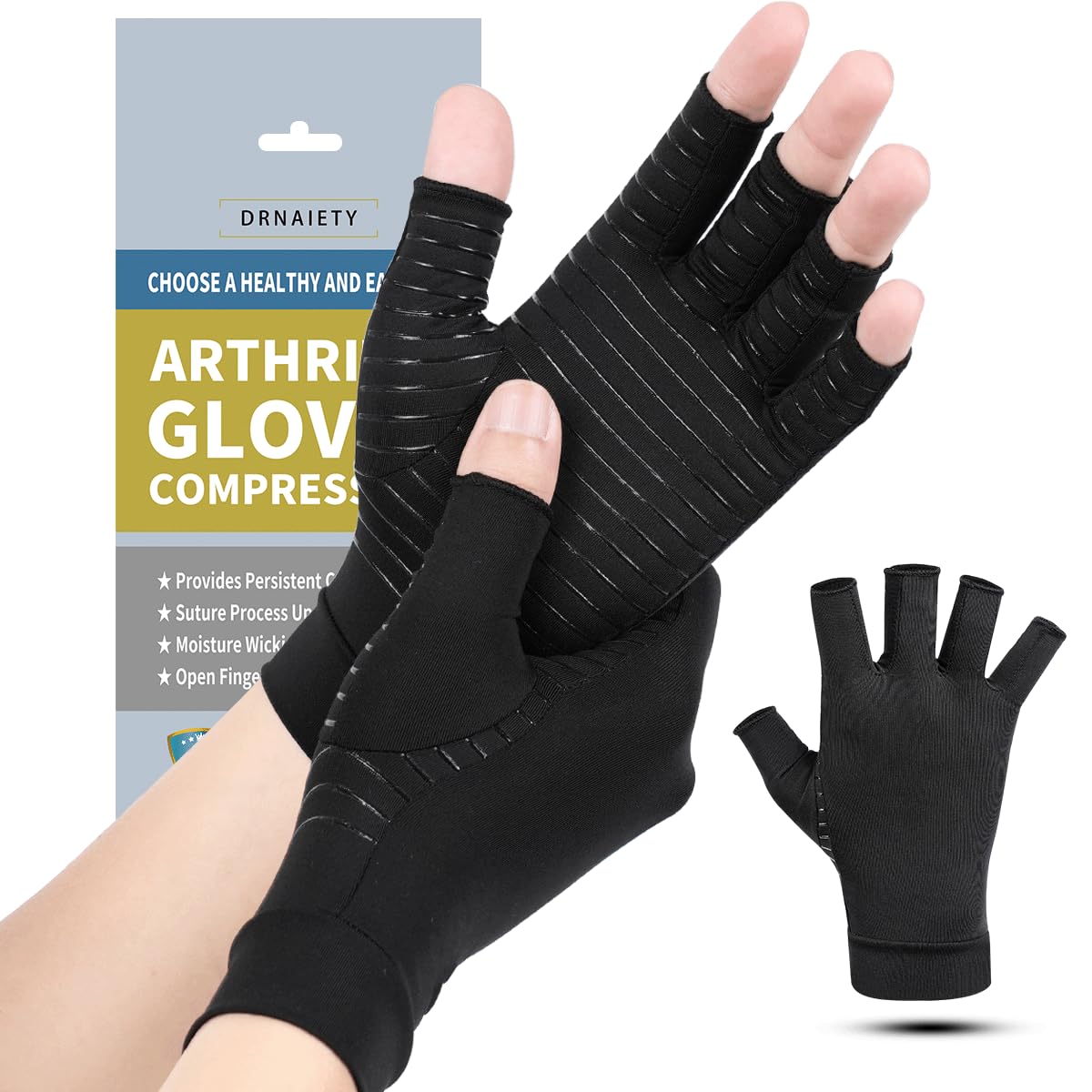 DRNAIETY Guantes de compresión para artritis de cobre, guantes de artritis para hombres y mujeres, alivian el reumatoide de manos, RSI, dolor en las
