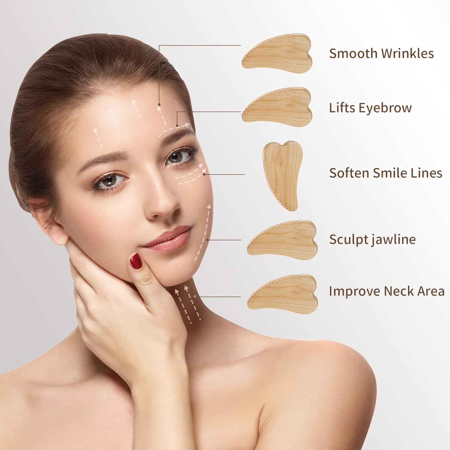 Gua Sha Herramientas faciales Herramientas para el cuidado de la piel, herramienta Guasha de madera para cara para terapia de acupuntura SPA