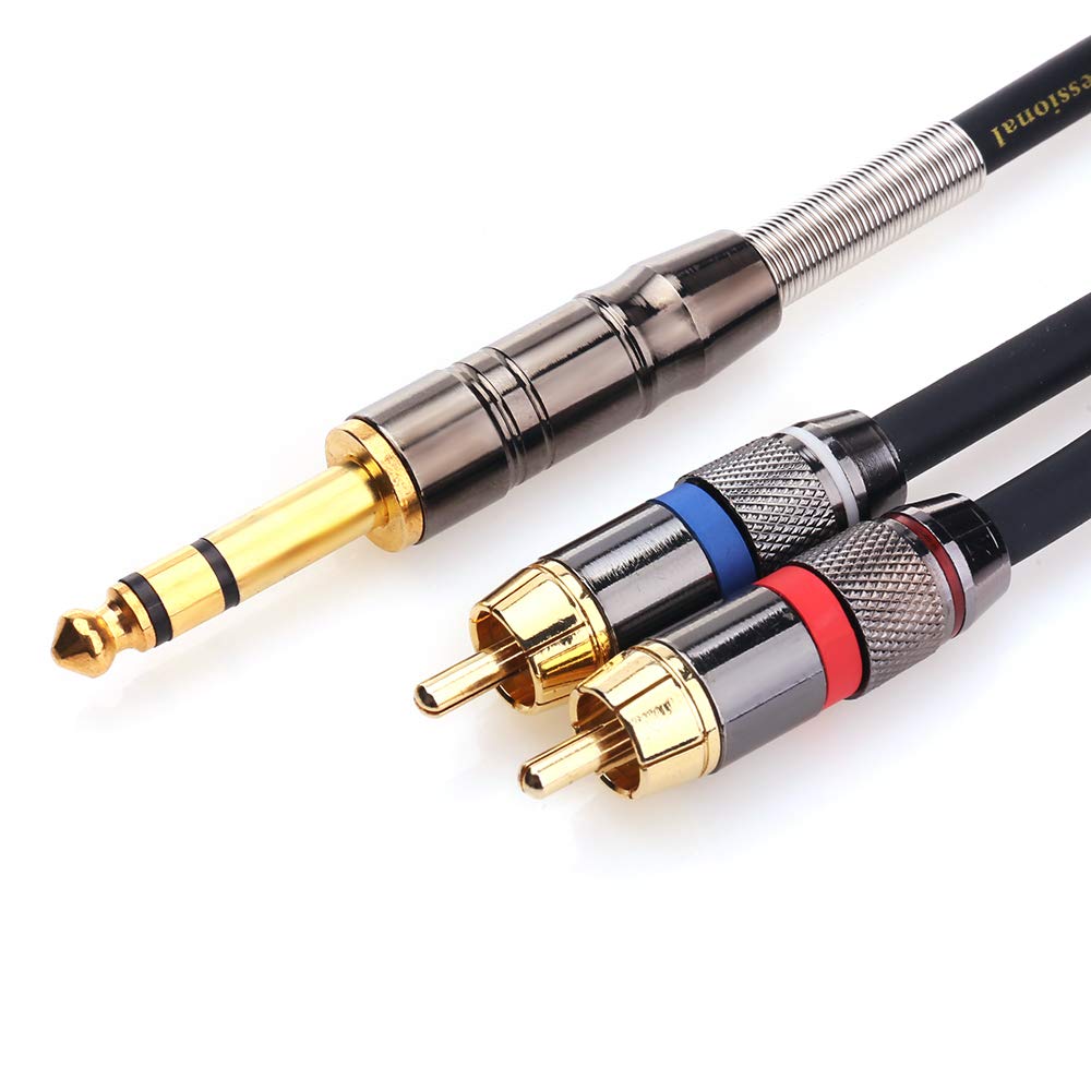 TISINO Cable de 14 a RCA, cable de audio TRS a RCA de un cuarto de pulgada, conector estéreo de 0.250 in a cable de inserción RCA doble, cable
