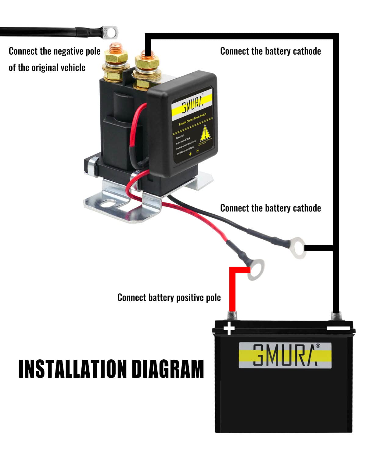Interruptor de desconexión remota de batería de 24 V, 200 A, interruptor de alta corriente para automóvil, camión, cámper, barco, con 2 cables de