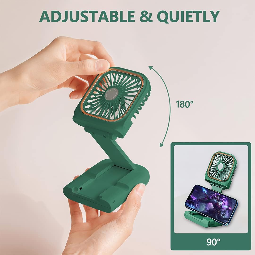Ventilador portátil de mano para collar personal, plegable, mini ventilador recargable por USB silencioso con función de soporte para teléfono