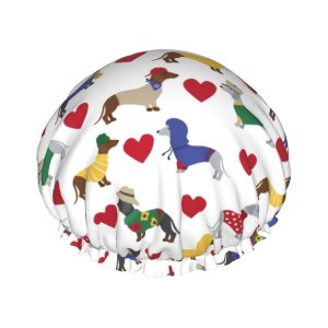 Lovely Dachshund Dog Shower Cap For Women Adjustable Double Waterproof Layers Bathing Shower Hat Hair Protection Reusable Ladies Spa Salon Shower Hat Lovely Dachshund Dog Shower Cap For Women Adjustable Double Waterproof Layers Bathing Shower Hat Hair Protection Reusable Ladies Spa Salon Shower Hat