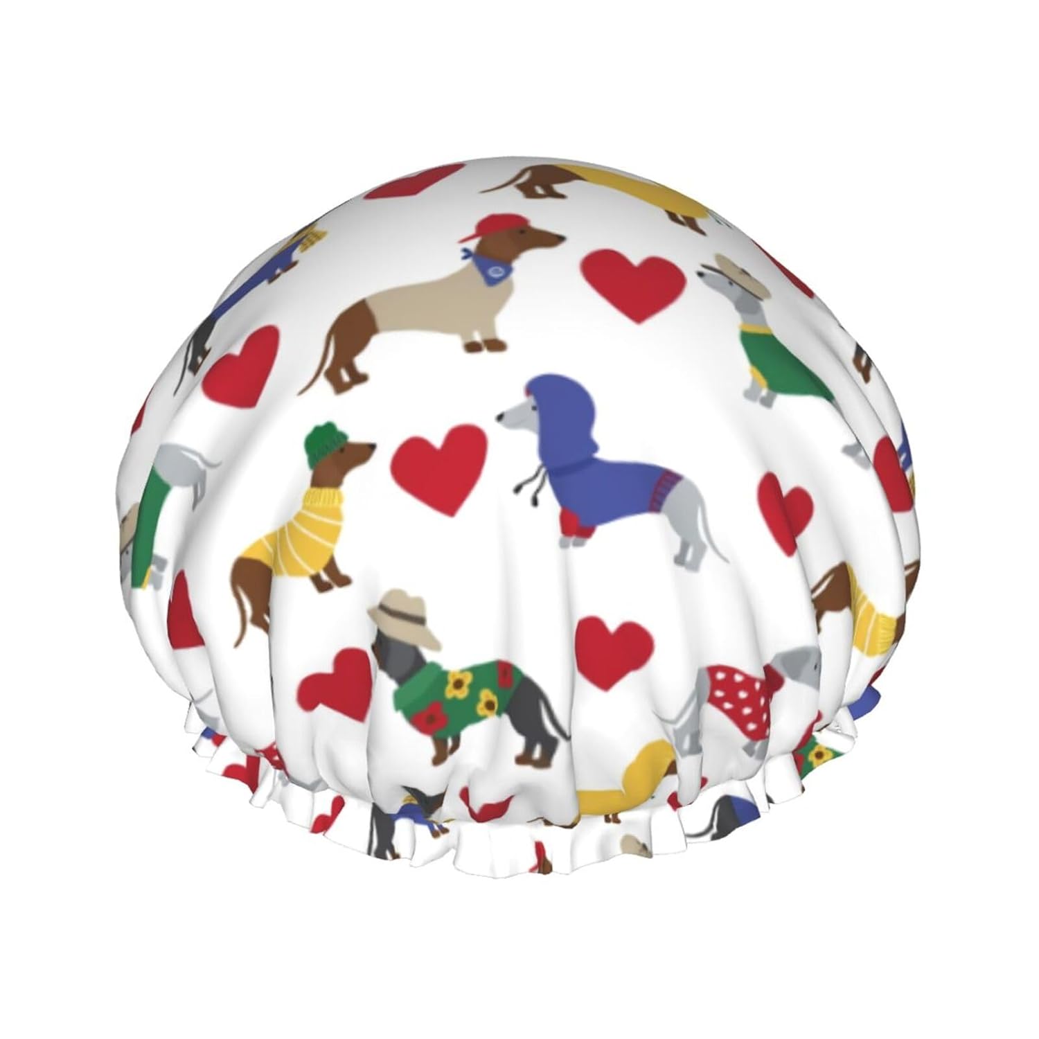 Lovely Dachshund Dog Shower Cap For Women Adjustable Double Waterproof Layers Bathing Shower Hat Hair Protection Reusable Ladies Spa Salon Shower Hat