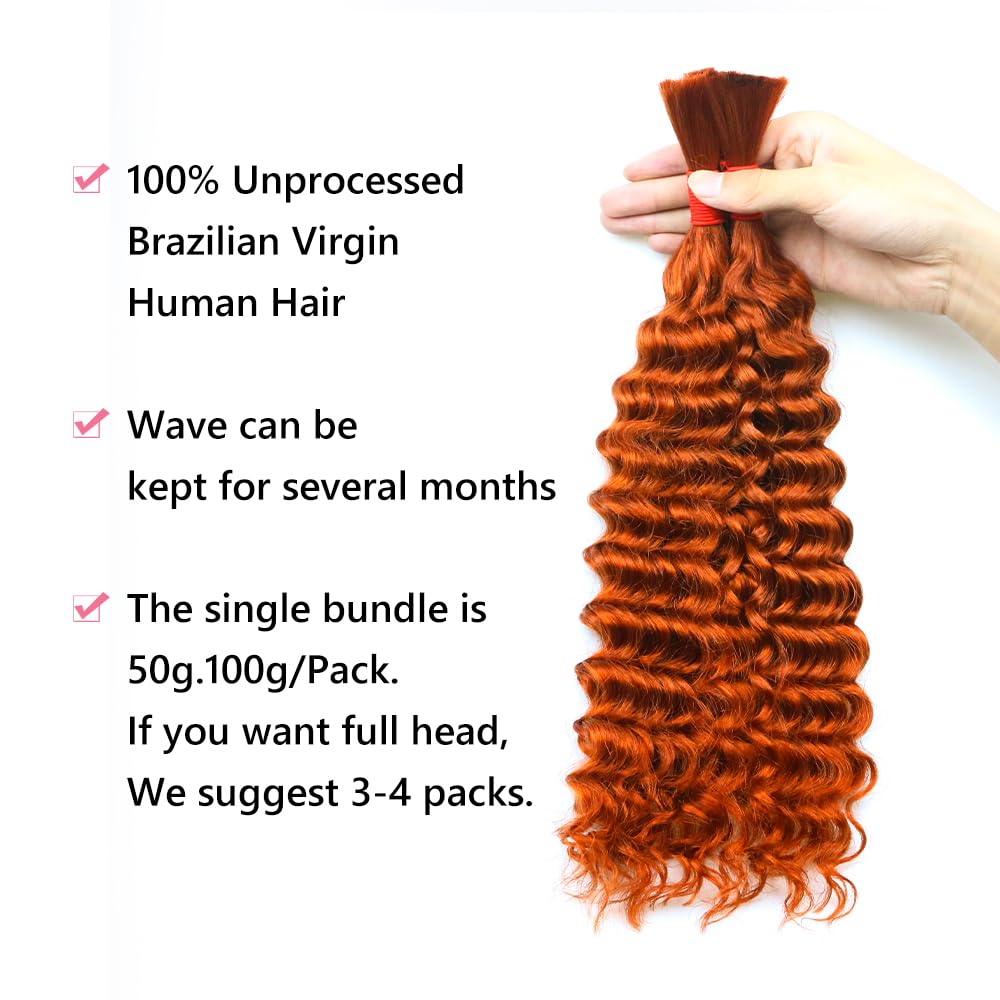 Cabello humano ondulado profundo a granel para trenzar, sin trama, 3.53 oz (1 paquete-2 paquetes), 100% cabello humano virgen brasileño sin