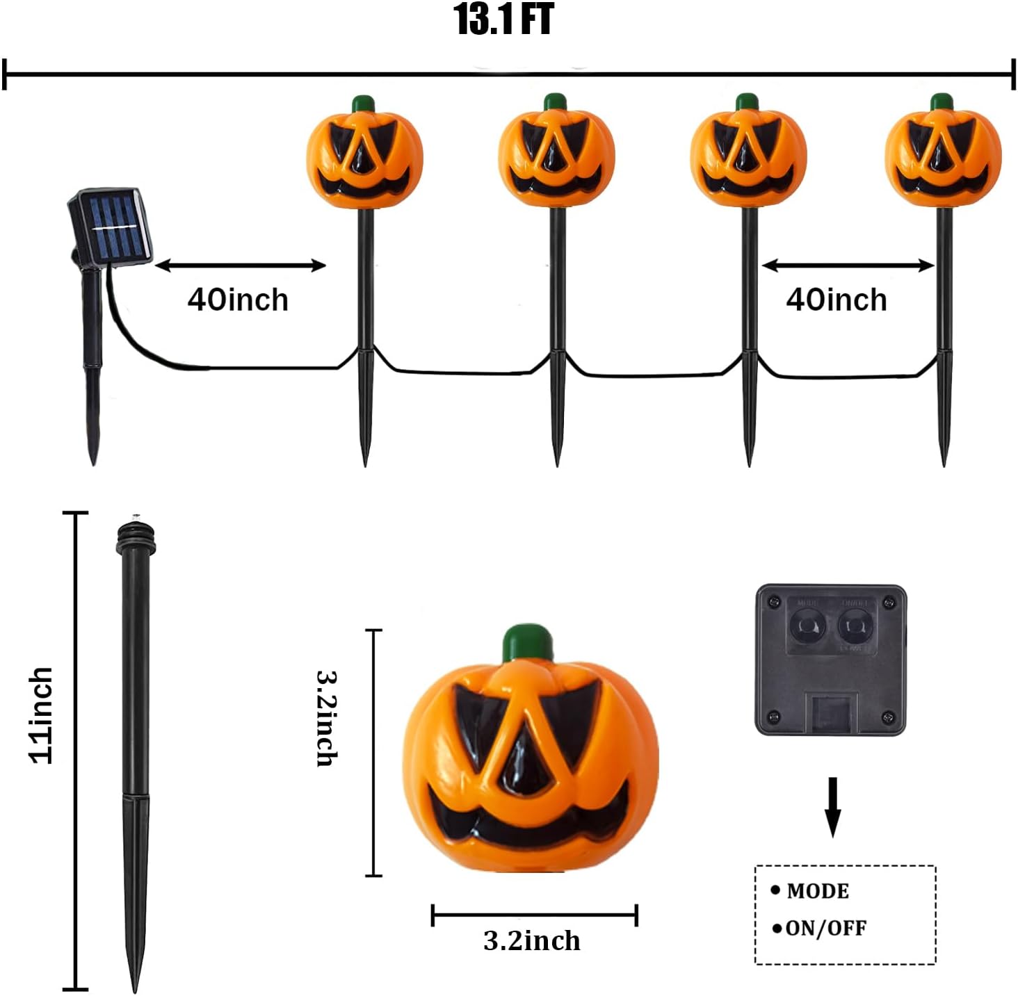 Luces solares para decoración de Halloween al aire libre, 4 piezas impermeables de Halloween, luces de estaca de calabaza iluminadas para Halloween,