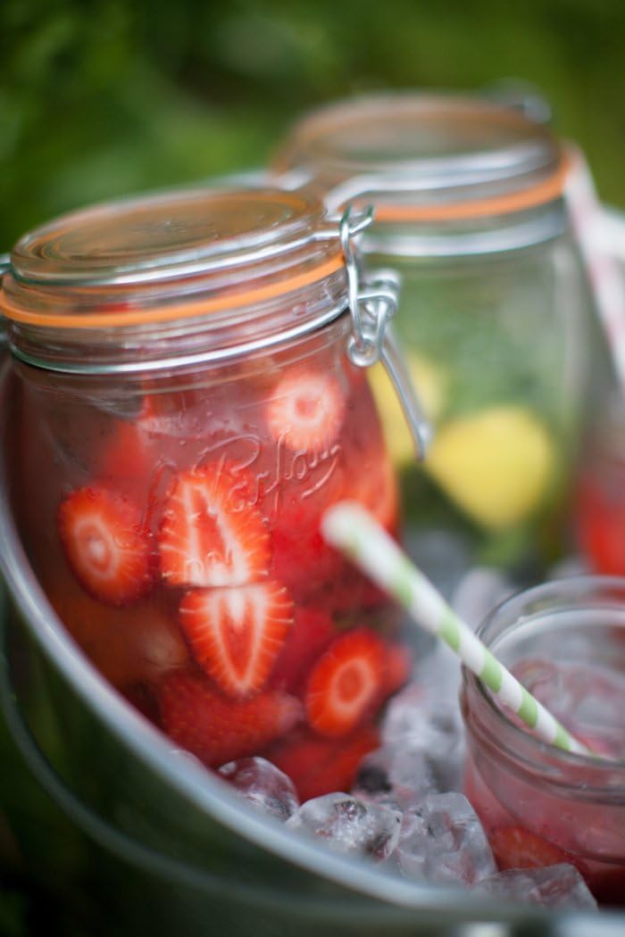 Le Parfait Super Jars Tarros de vidrio para conservas estilo francés, de boca ancha, con cuerpo redondeado, tapas de vidrio y sellos de hule