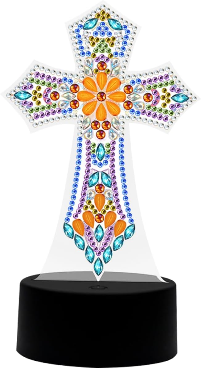 DOITOOL Lámpara de cruz de luz de cruz DIY diamantes de imitación pintura manualidades regalos religiosos lámpara de mesa decorativa lámpara de