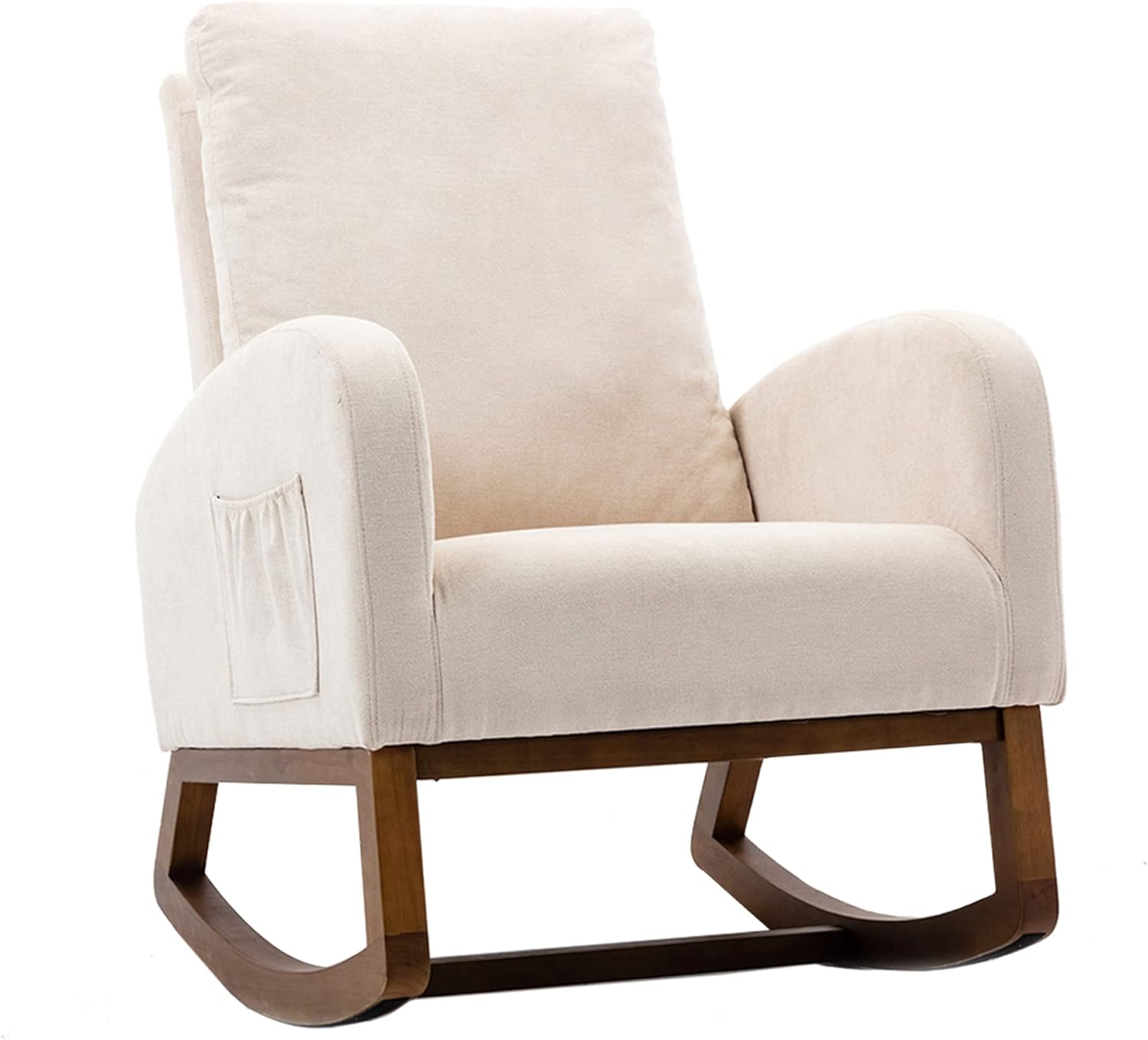 SSLine Mecedora tapizada, moderna y cómoda, de tela, para sala de estar, dormitorio, sala de estudio, silla mecedora de oficina (beige)