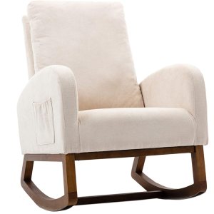 SSLine Mecedora tapizada, moderna y cómoda, de tela, para sala de estar, dormitorio, sala de estudio, silla mecedora de oficina (beige) SSLine Mecedora tapizada, moderna y cómoda, de tela, para sala de estar, dormitorio, sala de estudio, silla mecedora de oficina (beige)