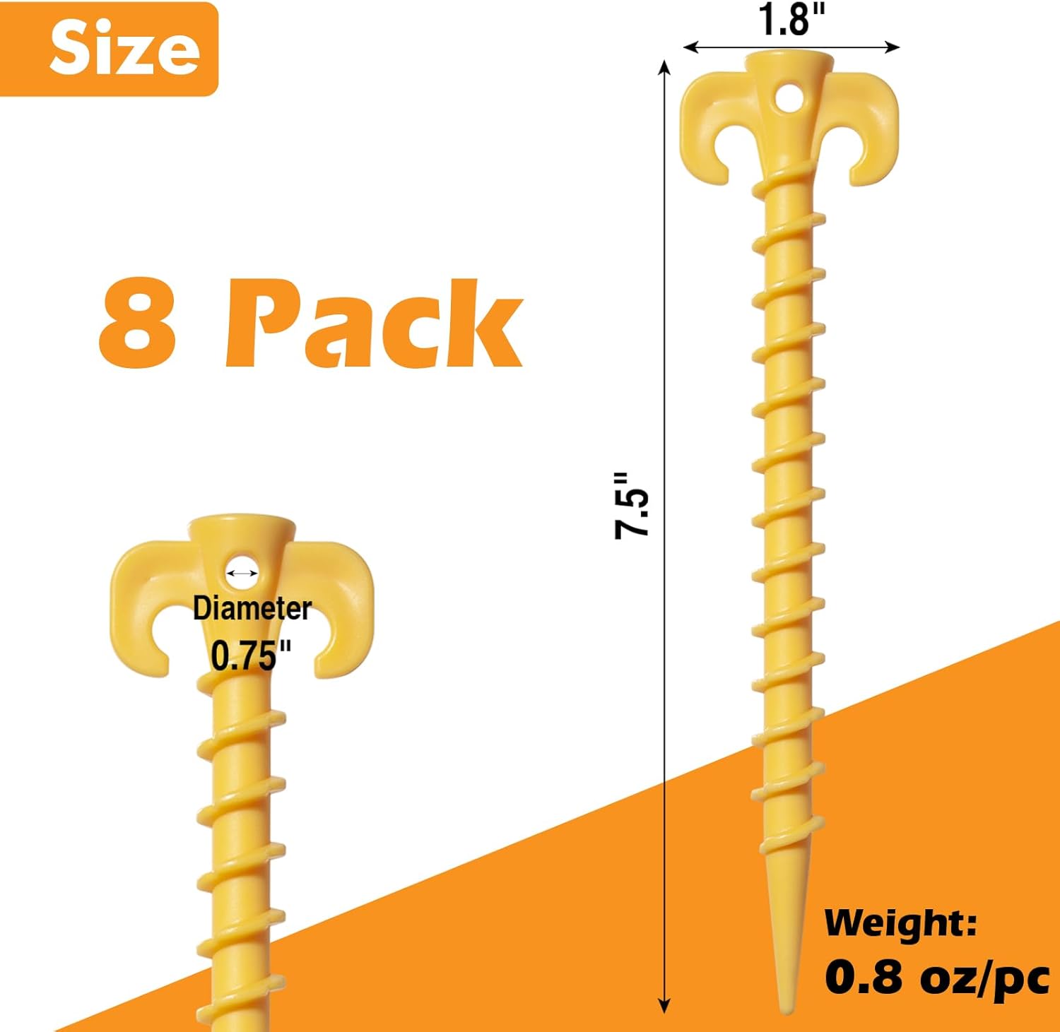 Paquete de 8 estacas para tienda de campaña, estacas para inflables, diseño en espiral resistente de 7.5 pulgadas, estacas de suelo para exteriores,