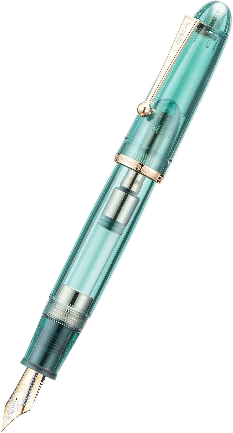 Jinhao 9019 Pluma estilográfica Dadao Series Transparente Azul Oro Trim #8 Punta Fina Convertidor Grande Instrumento de Escritura Suave