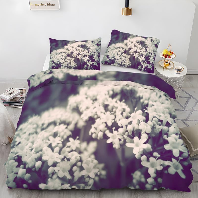 Gray Flowers Duvet Cover Queen Plant Print Bedding Sets Queen Soft Microfiber Comforter Cover and 2 Pillow Shams 20″X26″, Bed Set Duvet Covers with