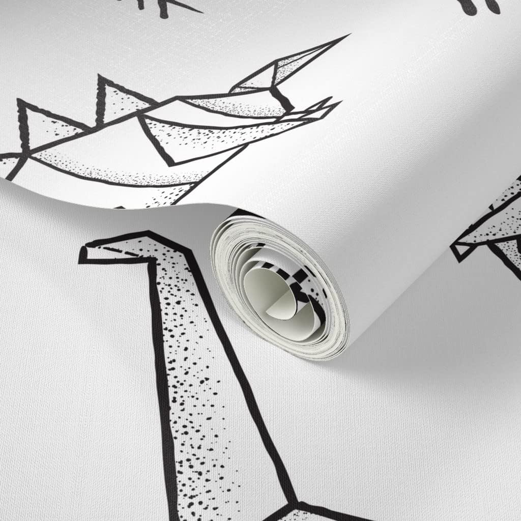 Spoonflower Papel tapiz autoadhesivo de 12 x 2 pies  Dinosaurios Origami Negro Blanco Geométrico Monocromo Papel pintado extraíble personalizado