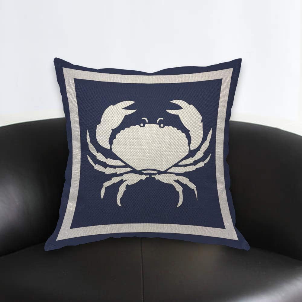 AOYEGO Funda de almohada azul de cangrejo con diseño de mariscos y mariscos, animales náuticos marinos, silueta de crustáceos marinos, 18 x 18