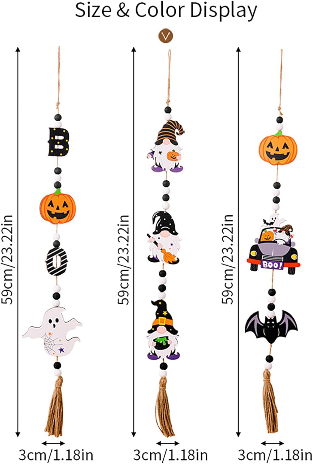 Guirnalda de madera de fantasma de Halloween, decoración de calabaza con borla de yute, letrero de calabaza, naranja y blanco, negro, juego de