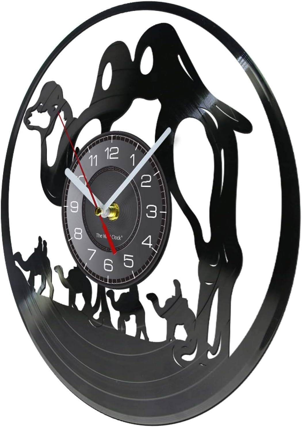 OTKU Reloj de pared de 12 pulgadas, reloj de pared de Camelcade, animales del desierto, camellos, reloj de disco de vinilo, animales africanos,