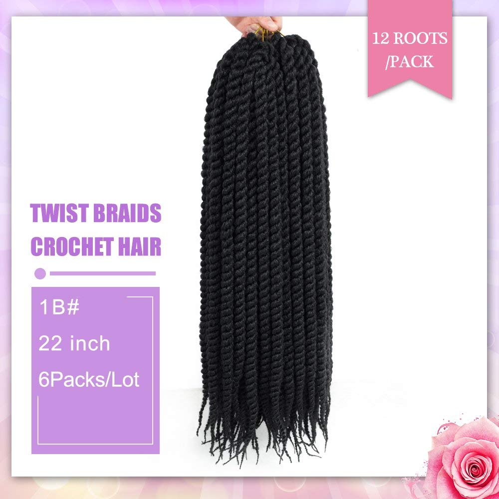 Admutty – Cabello trenzado torcido de crochet, trenzas de cabello senegalés torcido estilo Havana mambo, 22 pulgadas, 1B#