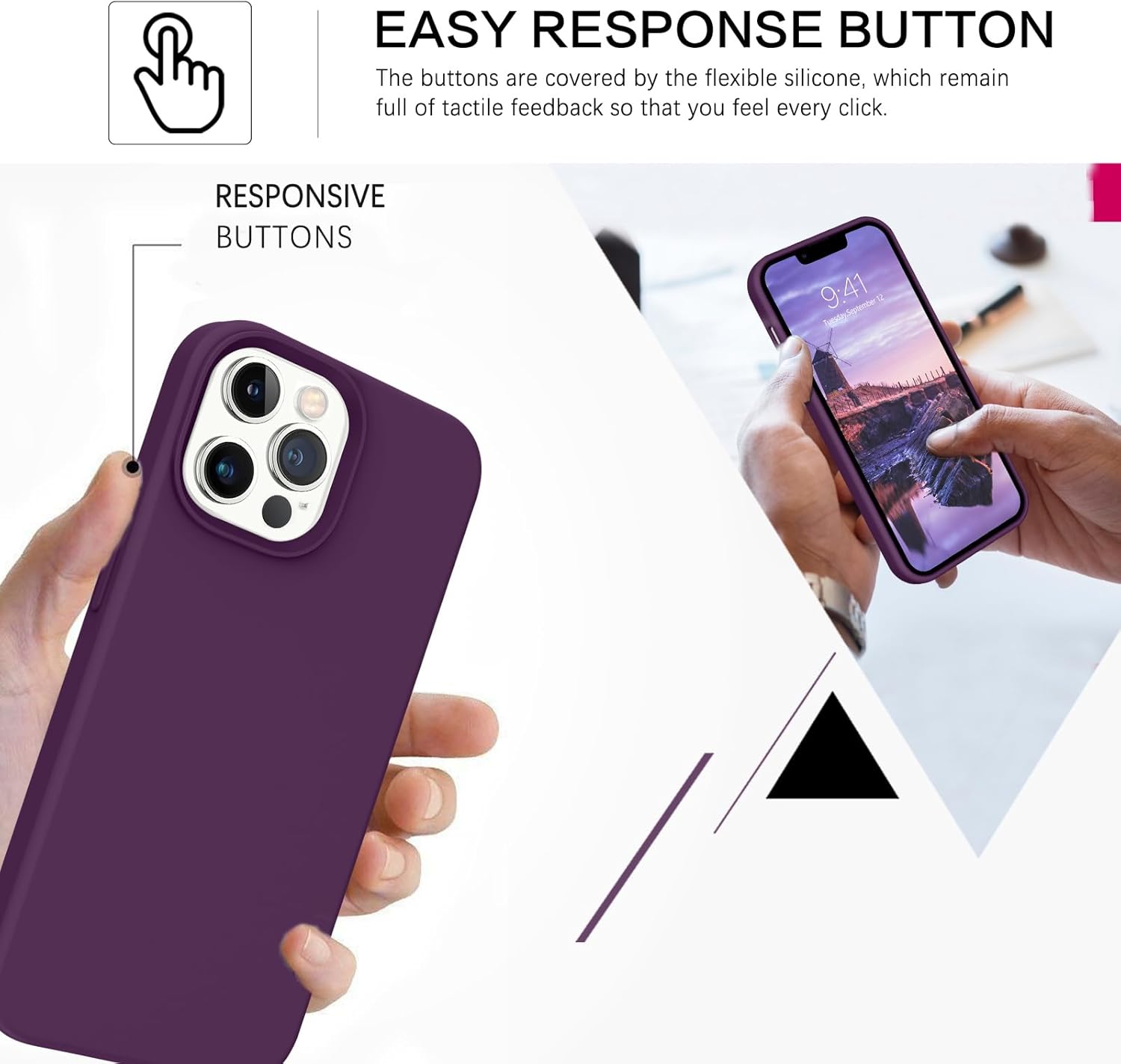 BENTOBEN Funda para iPhone 13 Pro, silicona suave, goma de gel, forro de microfibra, parte trasera dura, a prueba de golpes, funda protectora para