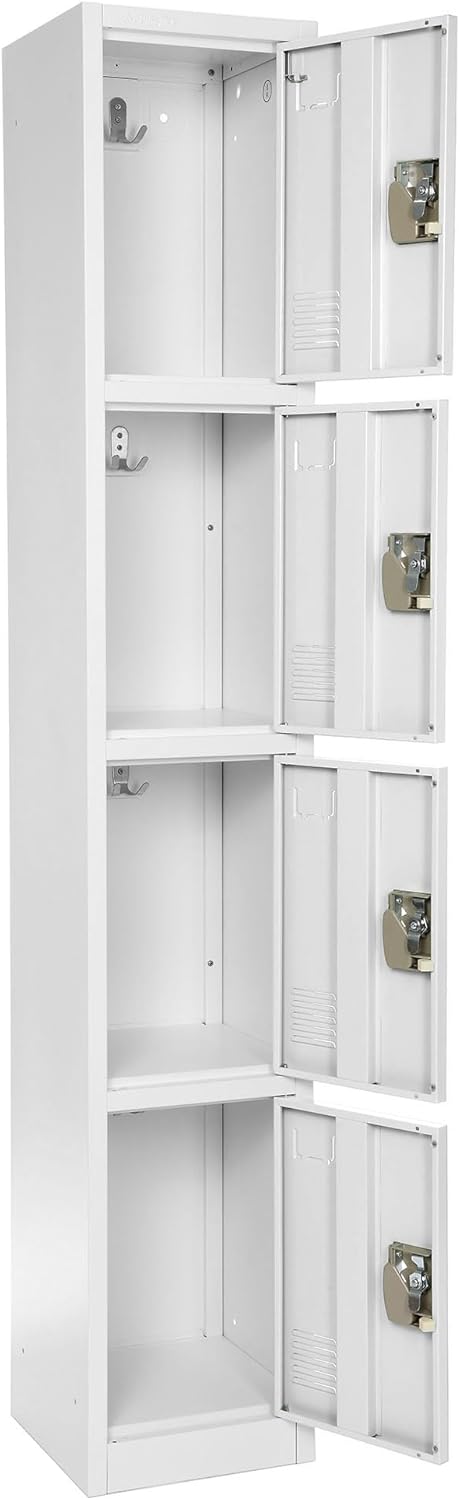 AdirOffice Armario escolar grande con 4 puertas y 4 ganchos, armario de almacenamiento de metal ideal para escuela, garaje, armarios de oficina (4
