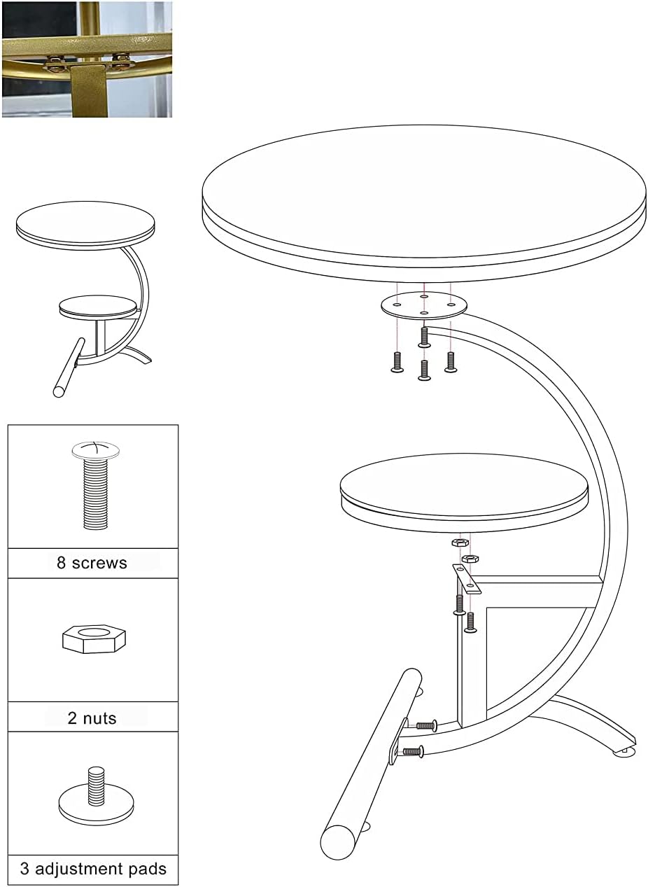Mesa auxiliar de sofá de mármol de lujo de 2 niveles para sala de estar, sofá, mesa auxiliar, mesita de noche (blanco + negro)
