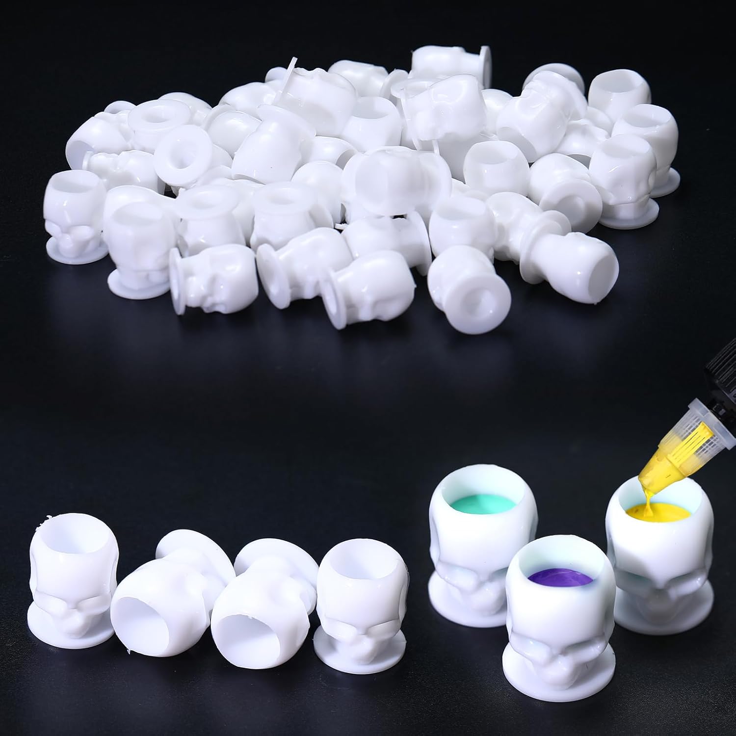 YILONG Tapas de tinta desechables para tatuaje, vasos de tinta de tatuaje de calavera con base estable y 200 unidades por paquete, soporte