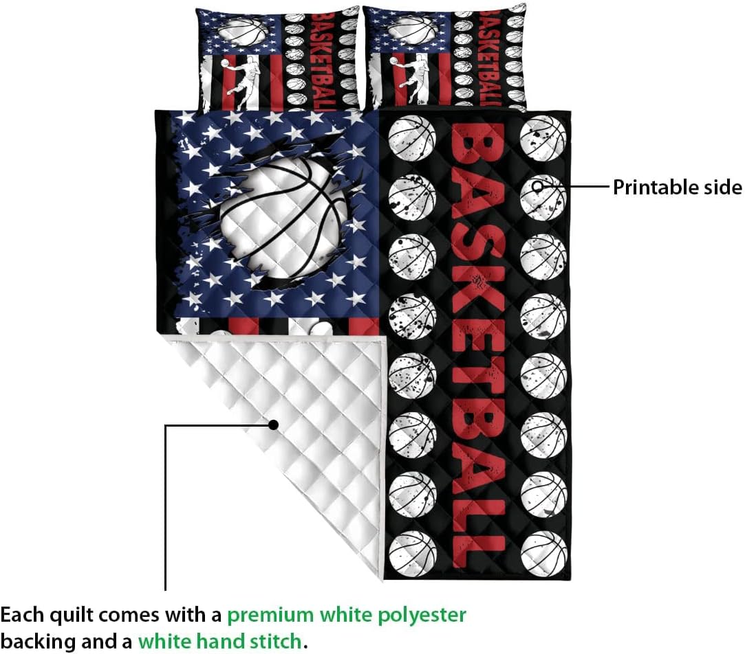 OhaPrints Juego de ropa de cama y fundas de almohada con diseño de bandera de jugador de baloncesto personalizados, regalos únicos con nombre