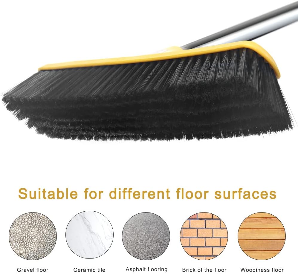 Escoba de empuje con mango largo, cepillo de piso de cerdas suaves de 47.6 pulgadas, escoba de 12.2 pulgadas de ancho para limpiar baño, cocina,